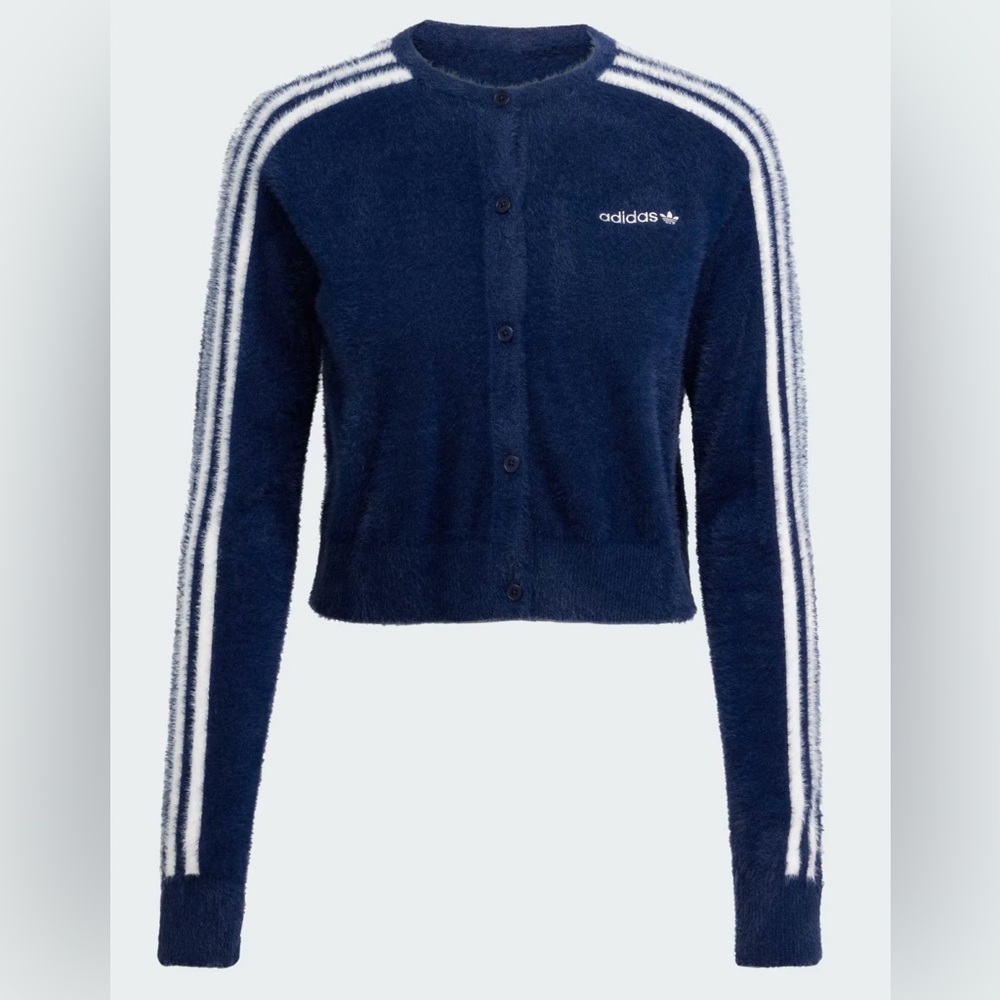 ADIDAS FLUFFY KNITTED CARDIGAN INDIGO BLUE SIZE SMALL NWOT - Picture 6 of 7